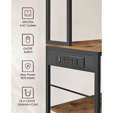 Baker's Rack with Power Outlet, Worktop and Adjustable Shelves, Rustic Brown and Black
