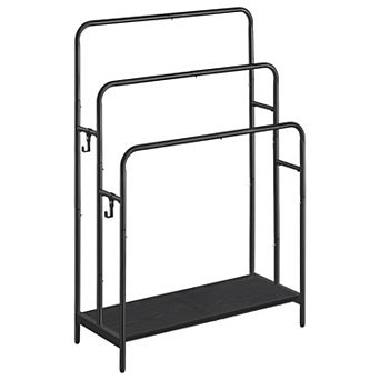 Black 3-Bar Towel Drying Rack with Hooks and Shelf for Bathroom or Bedroom