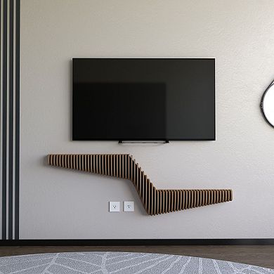 Parametric Modern Geometric Wooden Floating Shelf TV Unit, 3D Wavy Living and Gaming Room Shelf