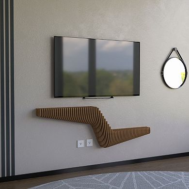 Parametric Modern Geometric Wooden Floating Shelf TV Unit, 3D Wavy Living and Gaming Room Shelf
