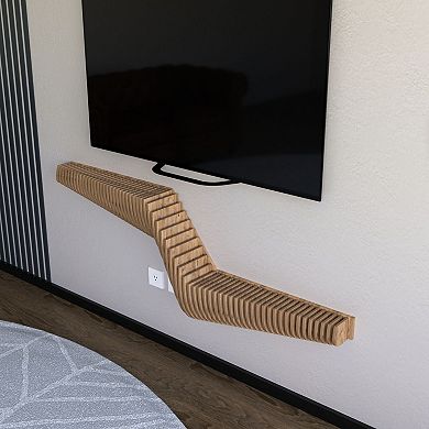 Parametric Modern Geometric Wooden Floating Shelf TV Unit, 3D Wavy Living and Gaming Room Shelf