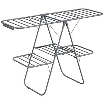 Foldable Drying Rack with 4 Wings and Clips for Indoor or Outdoor Laundry Use - Grey