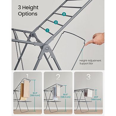 Foldable Drying Rack with 4 Wings and Clips for Indoor or Outdoor Laundry Use - Grey