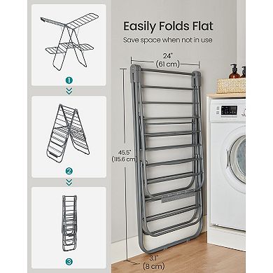 Foldable Drying Rack with 4 Wings and Clips for Indoor or Outdoor Laundry Use - Grey