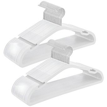 50-Pack Slim Plastic Clothes Hangers with Strap Notches and Swivel Hooks Cloud White