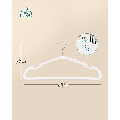 50-Pack Slim Plastic Clothes Hangers with Strap Notches and Swivel Hooks Cloud White