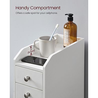 Slim Cloud White Bathroom Storage Cabinet with Drawer and Pull-Out Bottom Bin