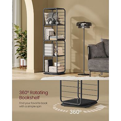 Corner Rotating Bookcase, 4 Shelves, Includes Bookends for Living Room and Office