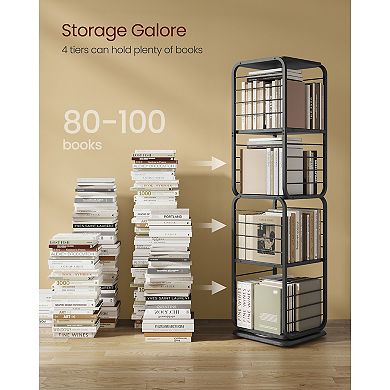 Corner Rotating Bookcase, 4 Shelves, Includes Bookends for Living Room and Office