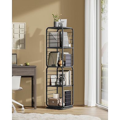 Corner Rotating Bookcase, 4 Shelves, Includes Bookends for Living Room and Office