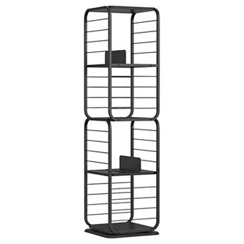 Corner Rotating Bookcase, 4 Shelves, Includes Bookends for Living Room and Office