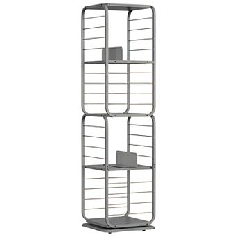 Corner Rotating Bookcase, 4 Shelves, Includes Bookends for Living Room and Office