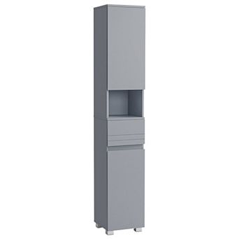 Slim Bathroom Tower Cabinet with Adjustable Shelves and Drawer - Mystic Grey