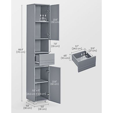 Slim Bathroom Tower Cabinet with Adjustable Shelves and Drawer - Mystic Grey