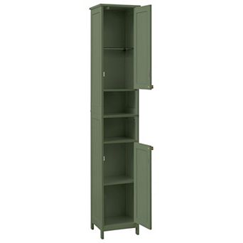 Tall Forest Green Bathroom Storage Cabinet with Door Light and Adjustable Shelves