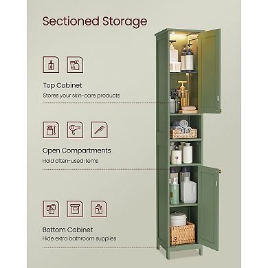 Tall Forest Green Bathroom Storage Cabinet with Door Light and Adjustable Shelves