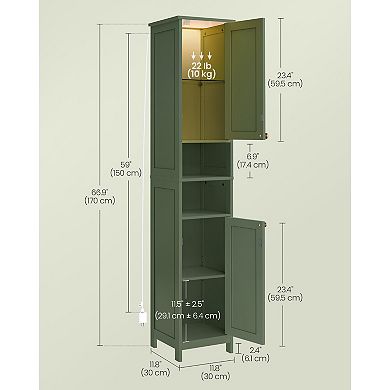 Tall Forest Green Bathroom Storage Cabinet with Door Light and Adjustable Shelves