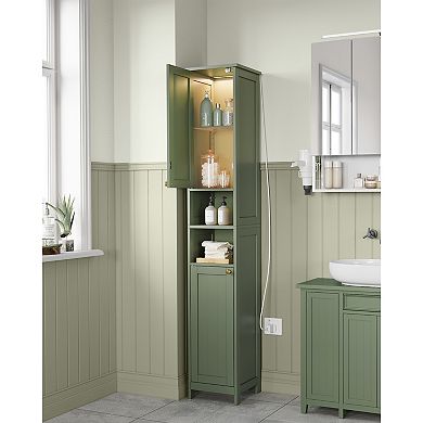 Tall Forest Green Bathroom Storage Cabinet with Door Light and Adjustable Shelves