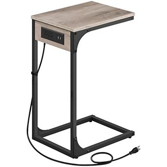 Heather Greige C Table for Sofa or Bed, Built-In Power Strip for Small-Space Side Table