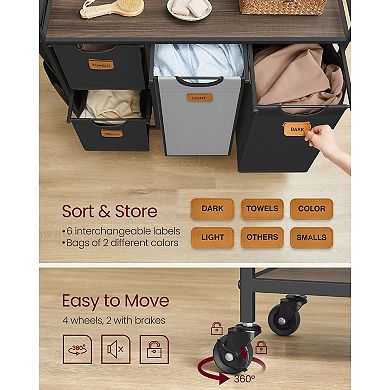 Adjustable Laundry Cart with Removable Baskets, Top Shelf and Side Pockets
