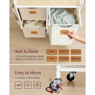Adjustable Laundry Cart with Removable Baskets, Top Shelf and Side Pockets