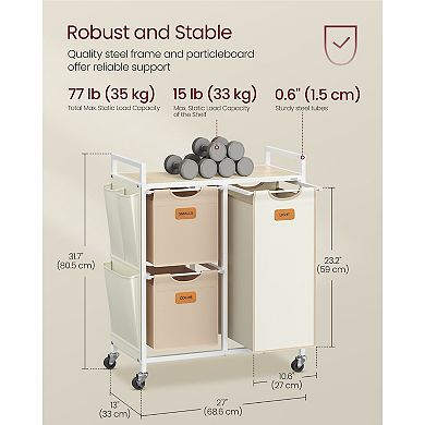 Adjustable Laundry Cart with Removable Baskets, Top Shelf and Side Pockets