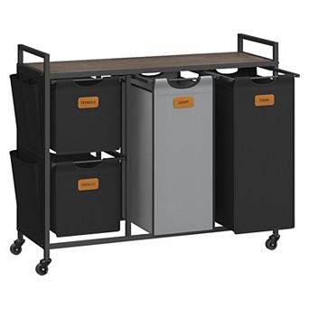 Adjustable Laundry Cart with Removable Baskets, Top Shelf and Side Pockets