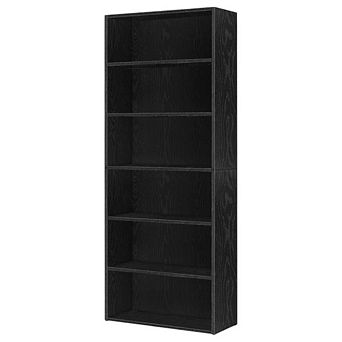 6 tier Bookshelf for Living Room or Home Office with Adjustable Shelves - Black
