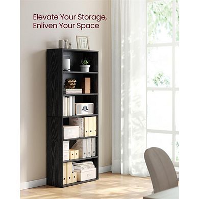 6-Tier Bookshelf for Living Room or Home Office with Adjustable Shelves - Black