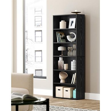 6-Tier Bookshelf for Living Room or Home Office with Adjustable Shelves - Black