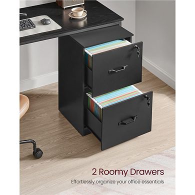 Ink Black 2-Drawer File Cabinet with Lock, Vertical Office Storage for Home or Study