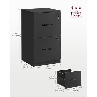Ink Black 2-Drawer File Cabinet with Lock, Vertical Office Storage for Home or Study