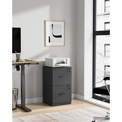 Ink Black 2-Drawer File Cabinet with Lock, Vertical Office Storage for Home or Study
