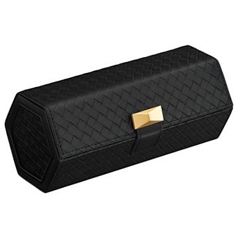 3-Slot Watch Travel Case with Hidden Storage, Ink Black PU Organizer