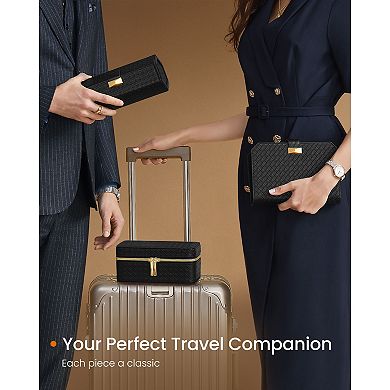 3-Slot Watch Travel Case with Hidden Storage, Ink Black PU Organizer