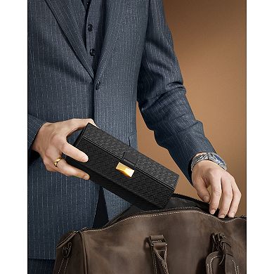 3-Slot Watch Travel Case with Hidden Storage, Ink Black PU Organizer