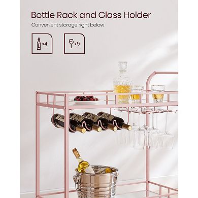 Rolling Bar Cart with Stemware Rack and Mirrored Shelves for Living or Dining Room