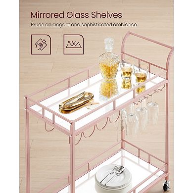 Rolling Bar Cart with Stemware Rack and Mirrored Shelves for Living or Dining Room