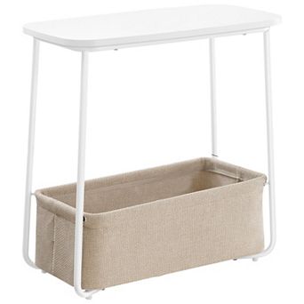 Modern Rectangular Side Table with Fabric Basket, Easy Setup for Small Spaces