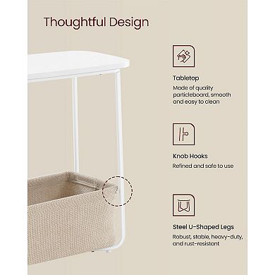Modern Rectangular Side Table with Fabric Basket, Easy Setup for Small Spaces
