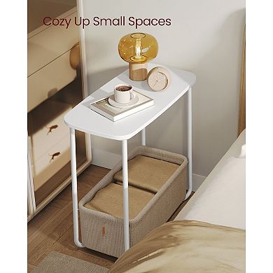 Modern Rectangular Side Table with Fabric Basket, Easy Setup for Small Spaces