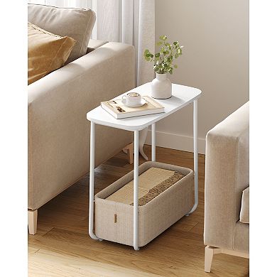 Modern Rectangular Side Table with Fabric Basket, Easy Setup for Small Spaces
