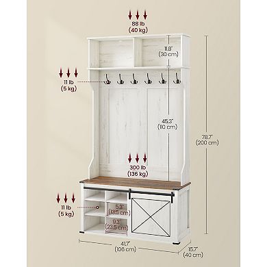 Multifunctional Entryway Storage Hall Tree, Rustic Design with Bench, Shoe Rack, and Coat Hooks