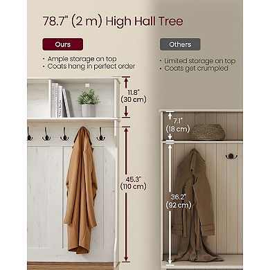 Multifunctional Entryway Storage Hall Tree, Rustic Design with Bench, Shoe Rack, and Coat Hooks