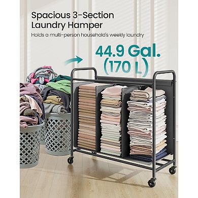 3-Compartment Laundry Sorter with 5 Labels, 44.9-Gallon Capacity and Premium Wheels