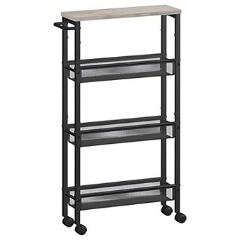 Slim 4 tier Rolling Storage Cart for Kitchen Pantry with Mesh Baskets - Heather Greige and Black
