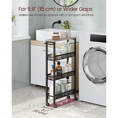 Slim 4-Tier Rolling Storage Cart for Kitchen Pantry with Mesh Baskets - Heather Greige and Black