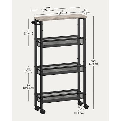 Slim 4-Tier Rolling Storage Cart for Kitchen Pantry with Mesh Baskets - Heather Greige and Black