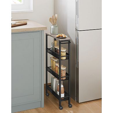 Slim 4-Tier Rolling Storage Cart for Kitchen Pantry with Mesh Baskets - Heather Greige and Black