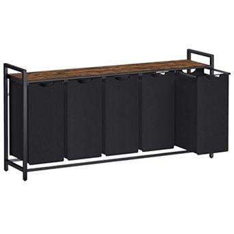 5-Compartment Laundry Hamper with Top Shelf, Removable Bags and Steel Frame